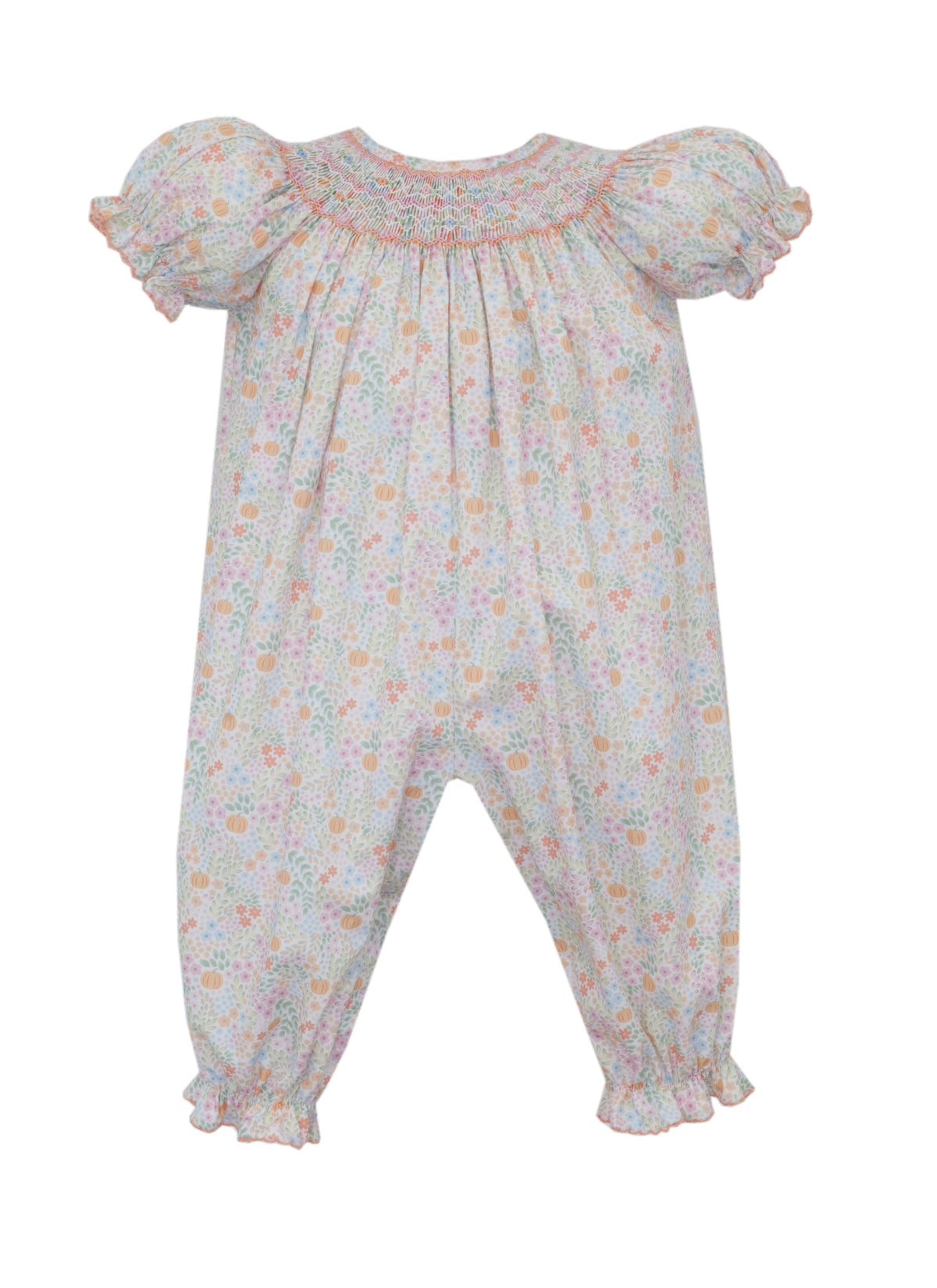 Girl's Long Bishop Romper - Pumpkin Print
