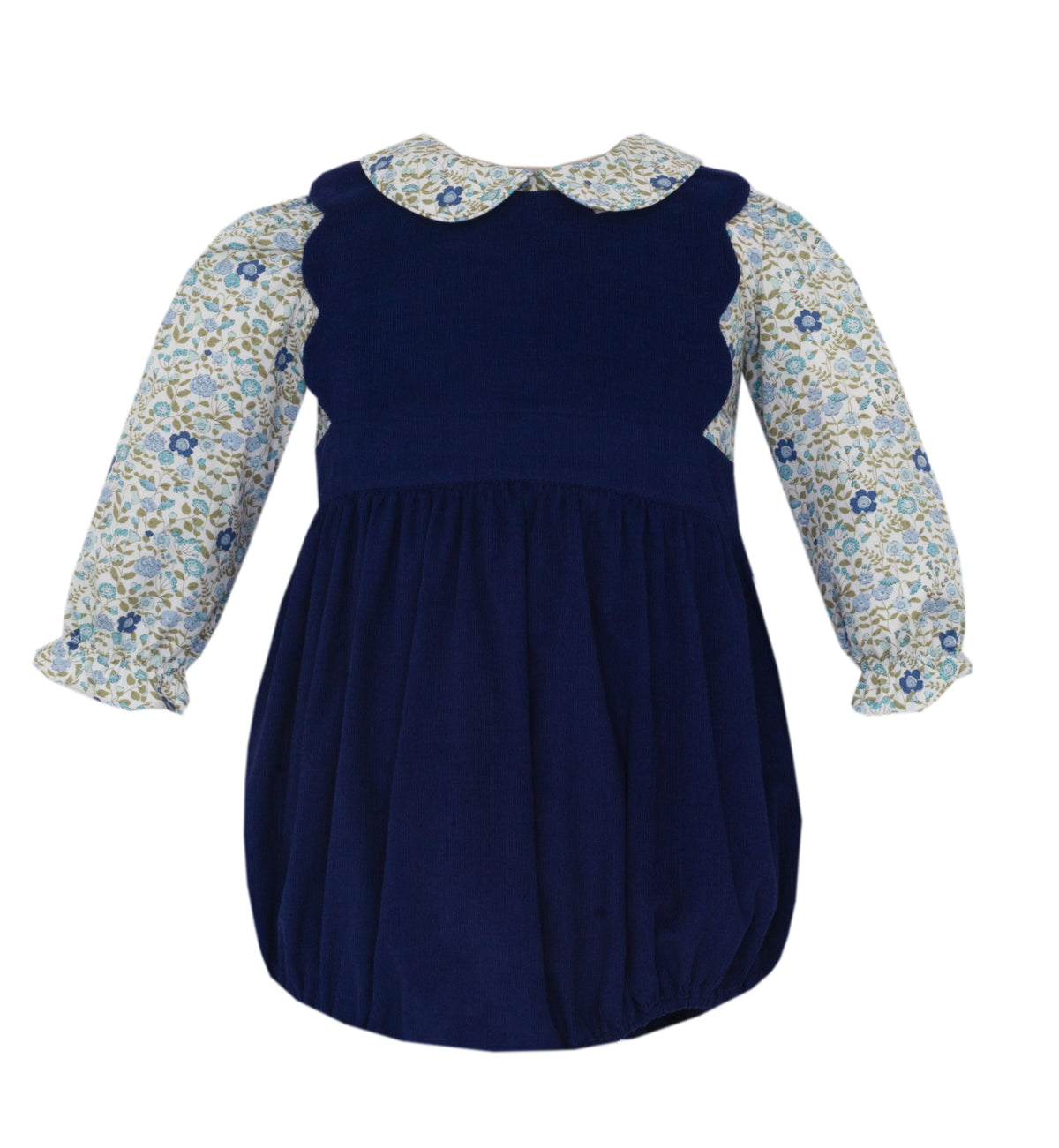 Navy Cord. Bubble w/ Floral  Blouse