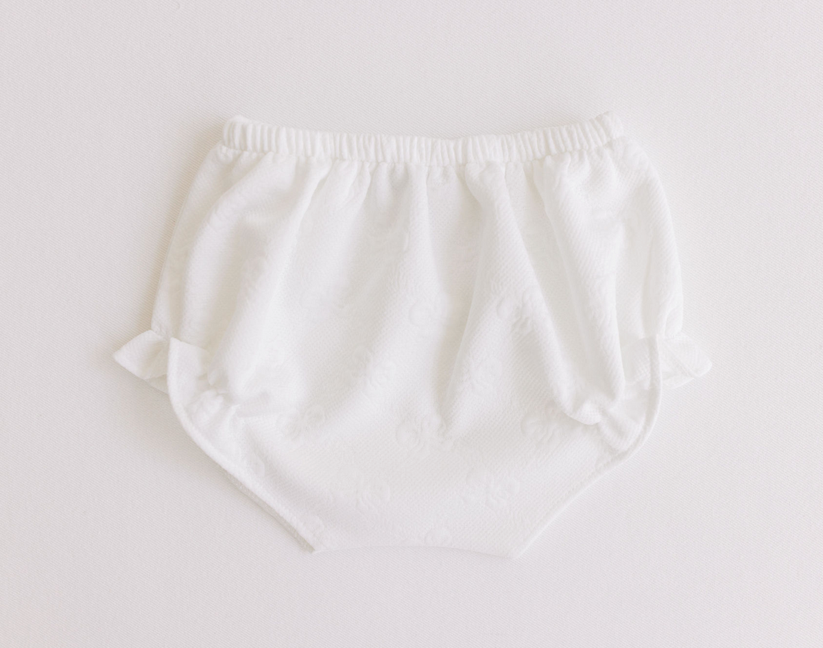 Diaper Cover - White Jacquard Bows