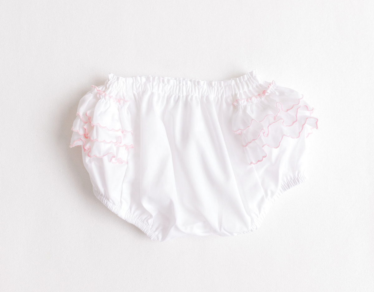 Diaper Cover w/ Side Ruffles - White/Pink