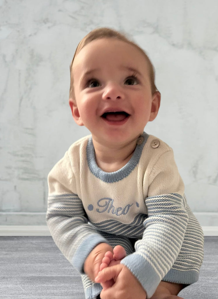 Seed Stitch Knit Romper - Blue
