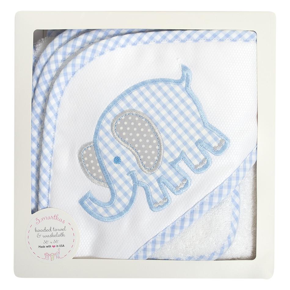 Box Hooded Towel - Blue Elephant