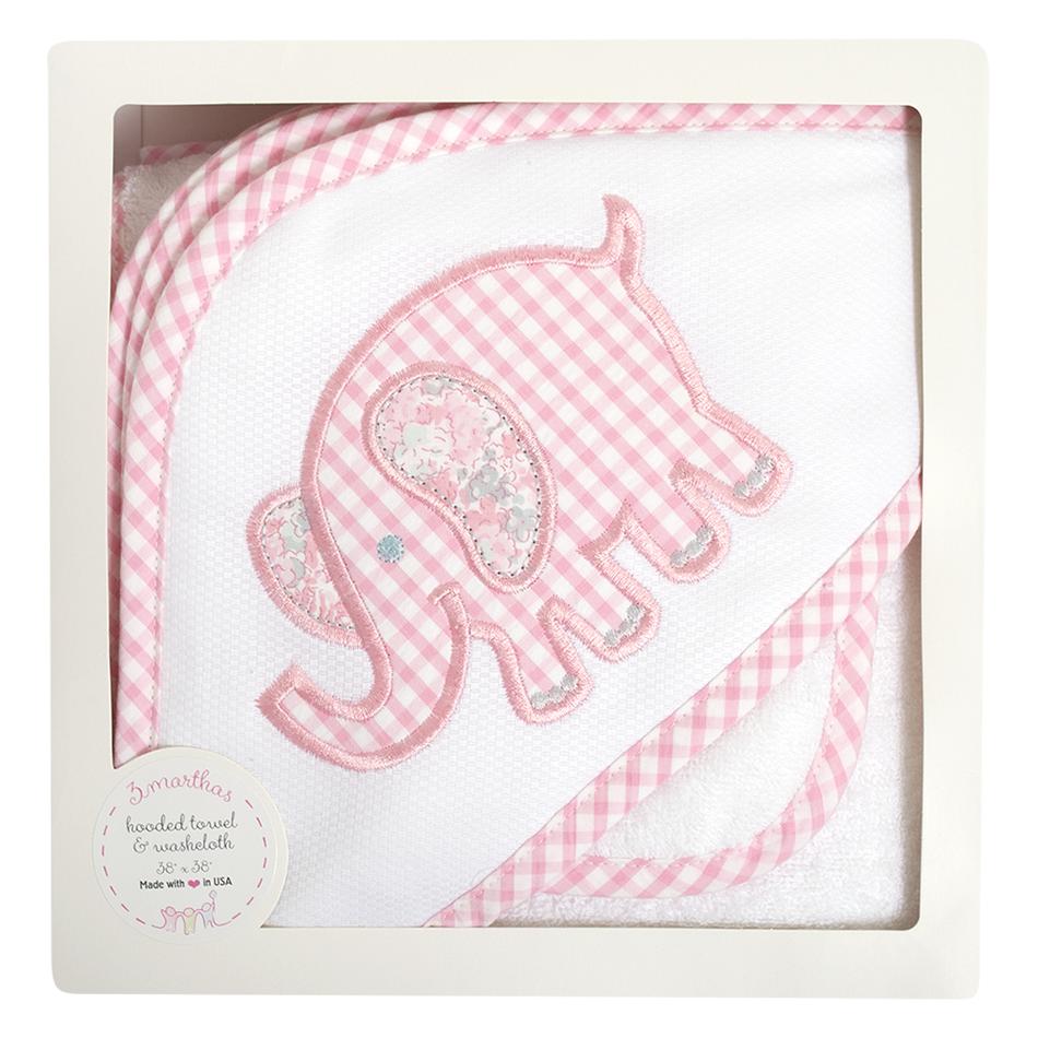 Box Hooded Towel - Pink Elephant