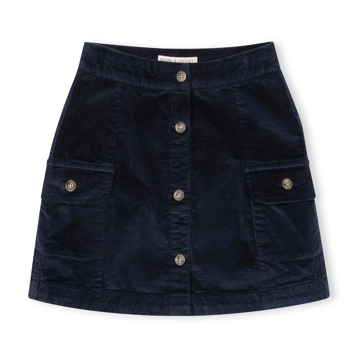 Organic Button Front Skirt - Navy Cord.