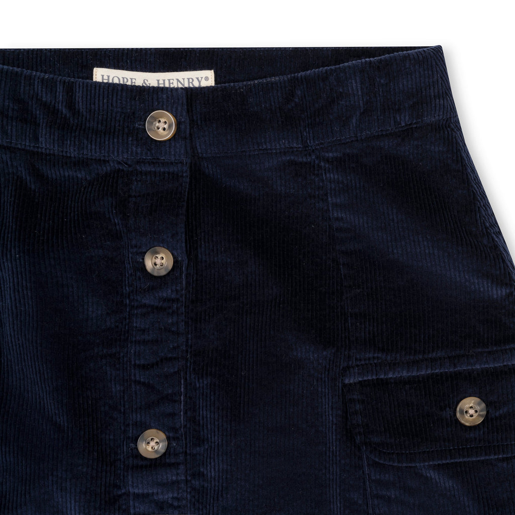 Organic Button Front Skirt - Navy Cord.