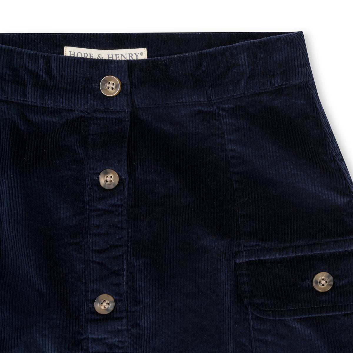 Organic Button Front Skirt - Navy Cord.