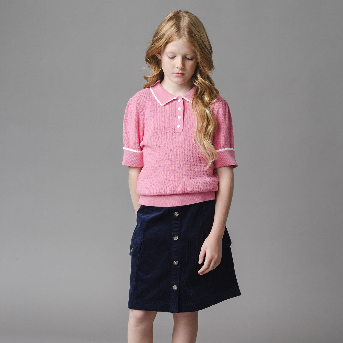 Organic Button Front Skirt - Navy Cord.