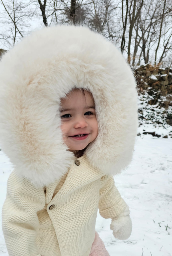 Cream Knit Jacket w/ Faux Fur