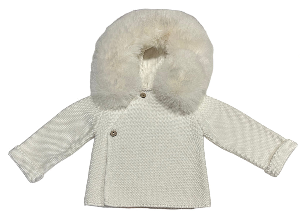 Cream Knit Jacket w/ Faux Fur