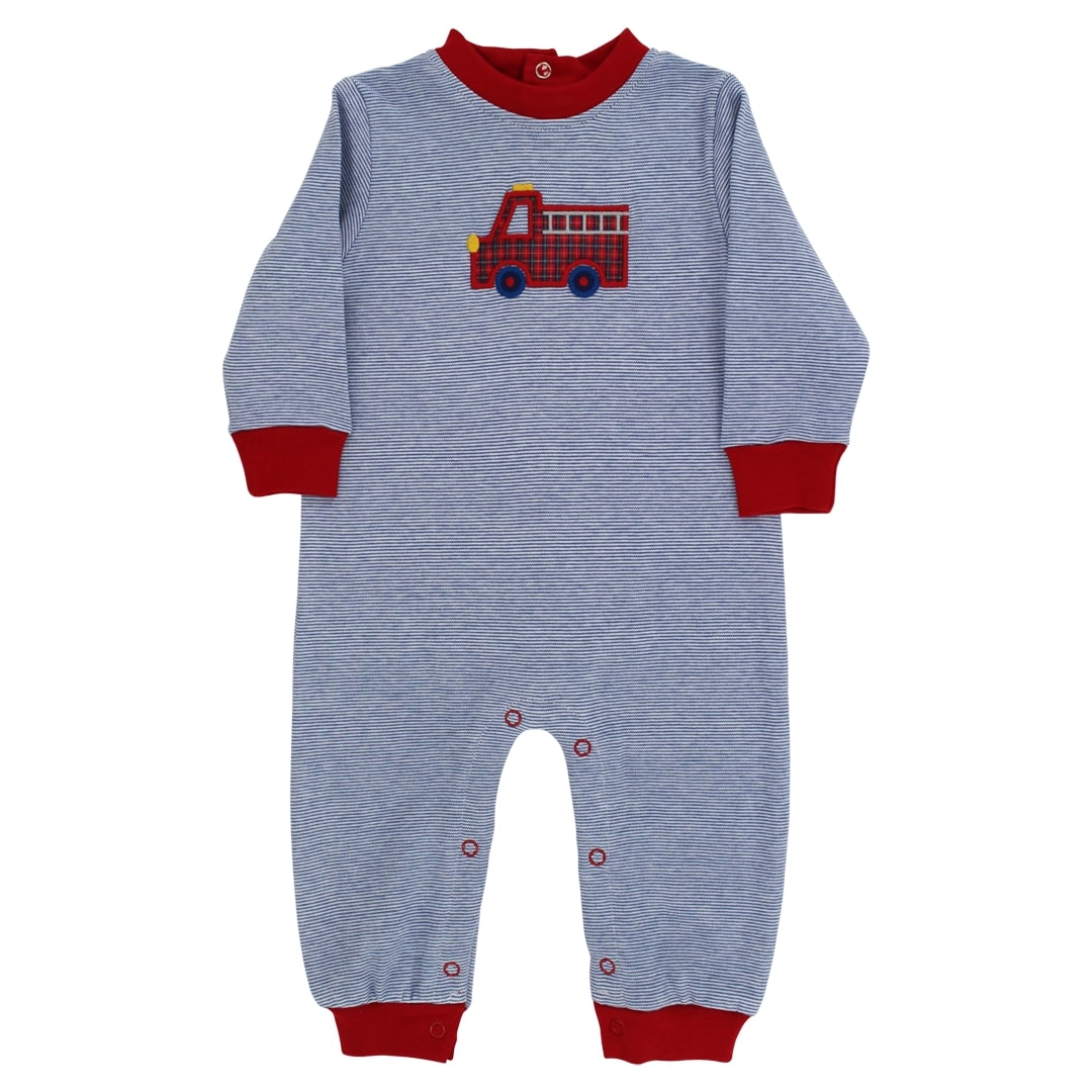 Little Plaid Firetruck Knit Romper