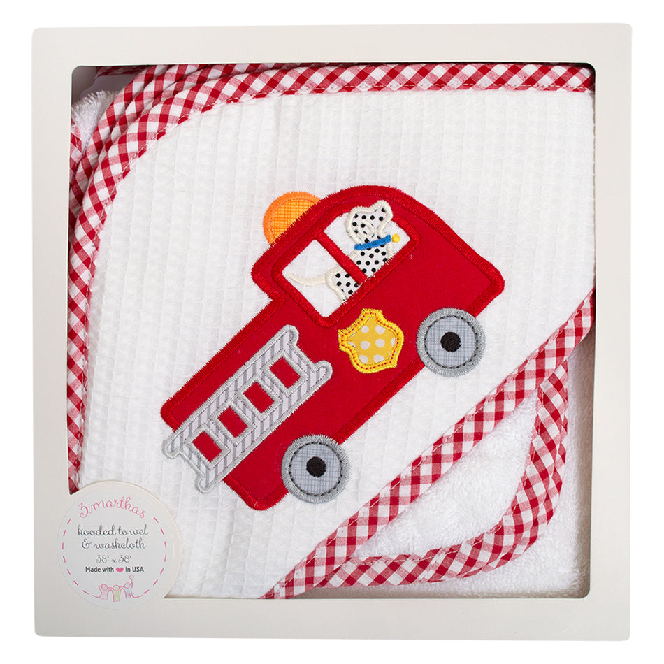 Box Hooded Towel - Firetruck