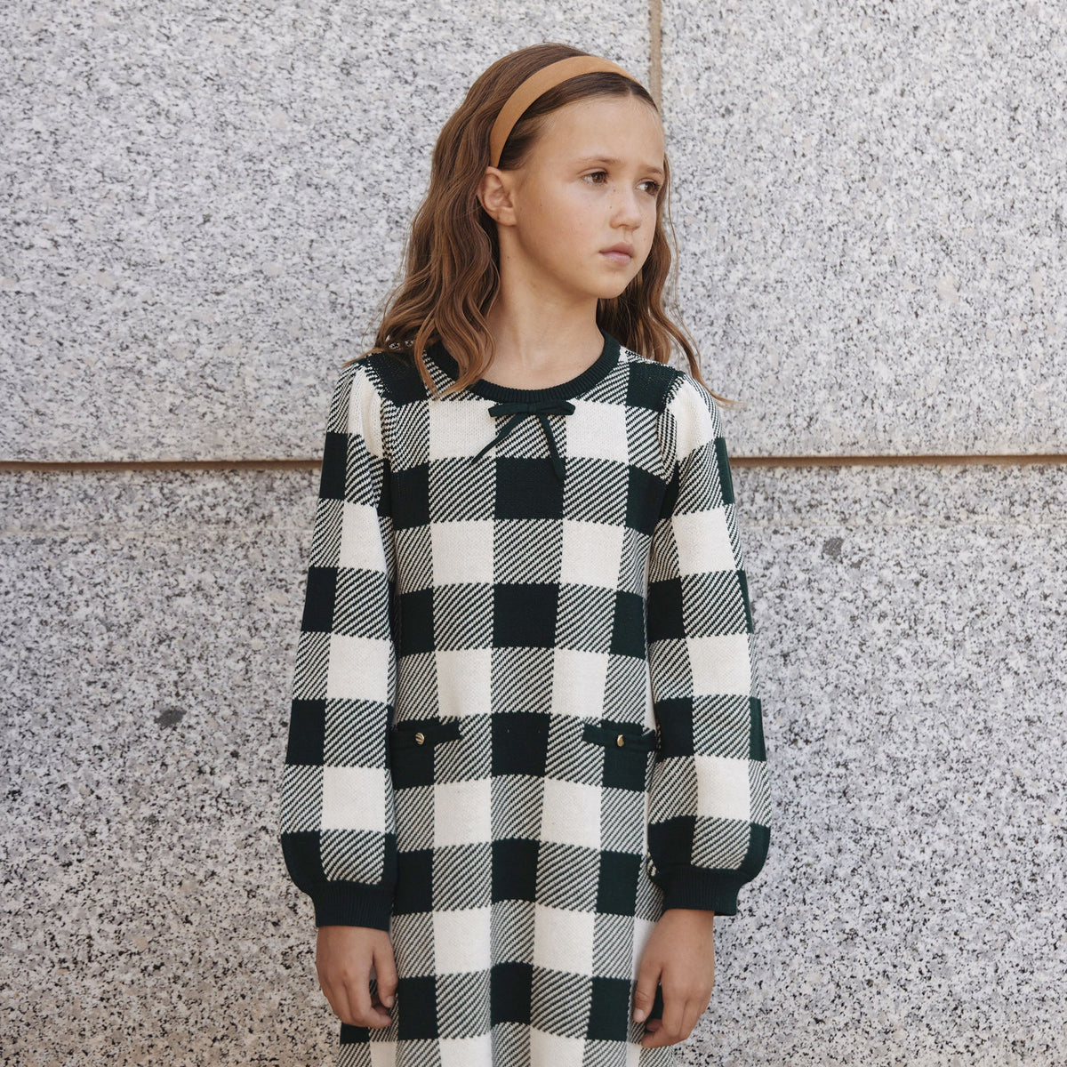 Organic Sweater Dress - Green Check