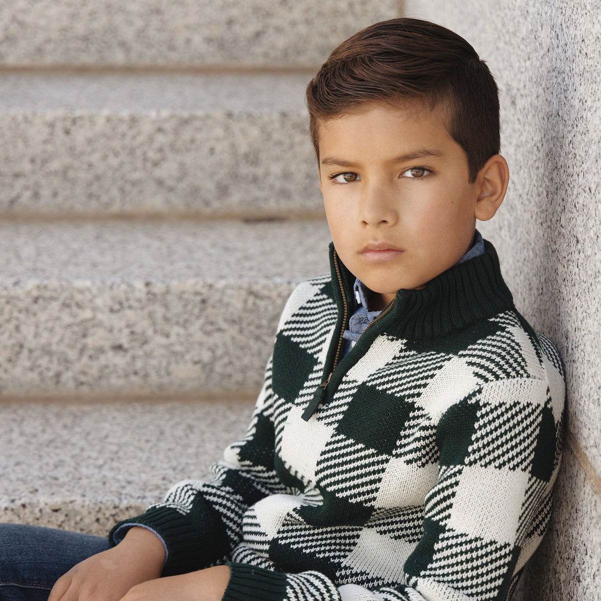 Organic Half-Zip - Green Check