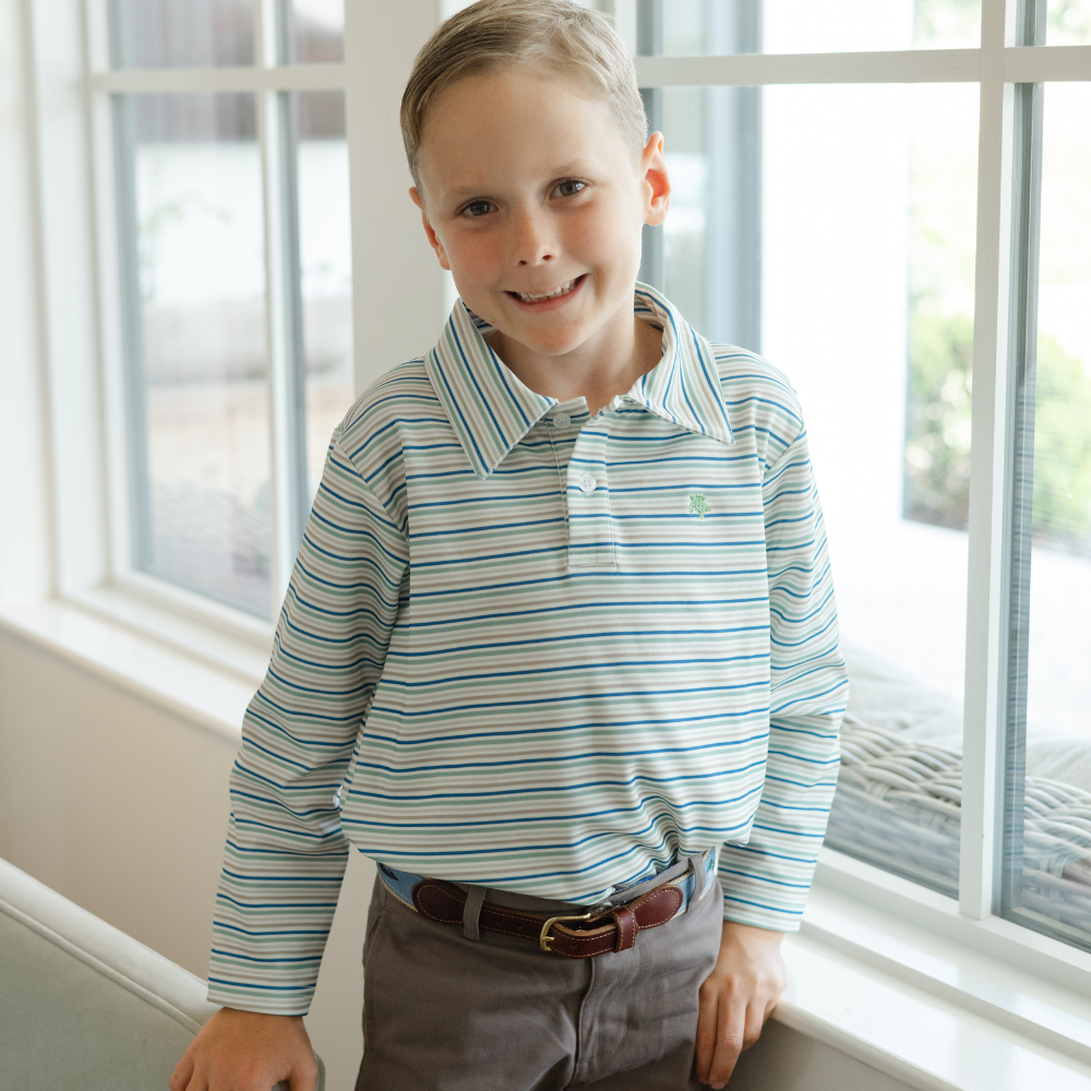 LS Harry Performance Polo - Olive Stripe