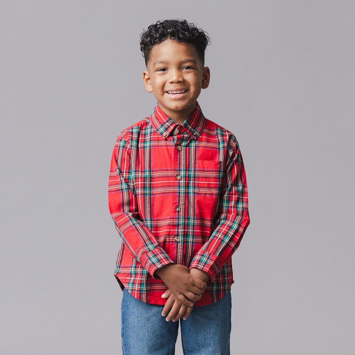 Organic Poplin Shirt - Holiday Tartan
