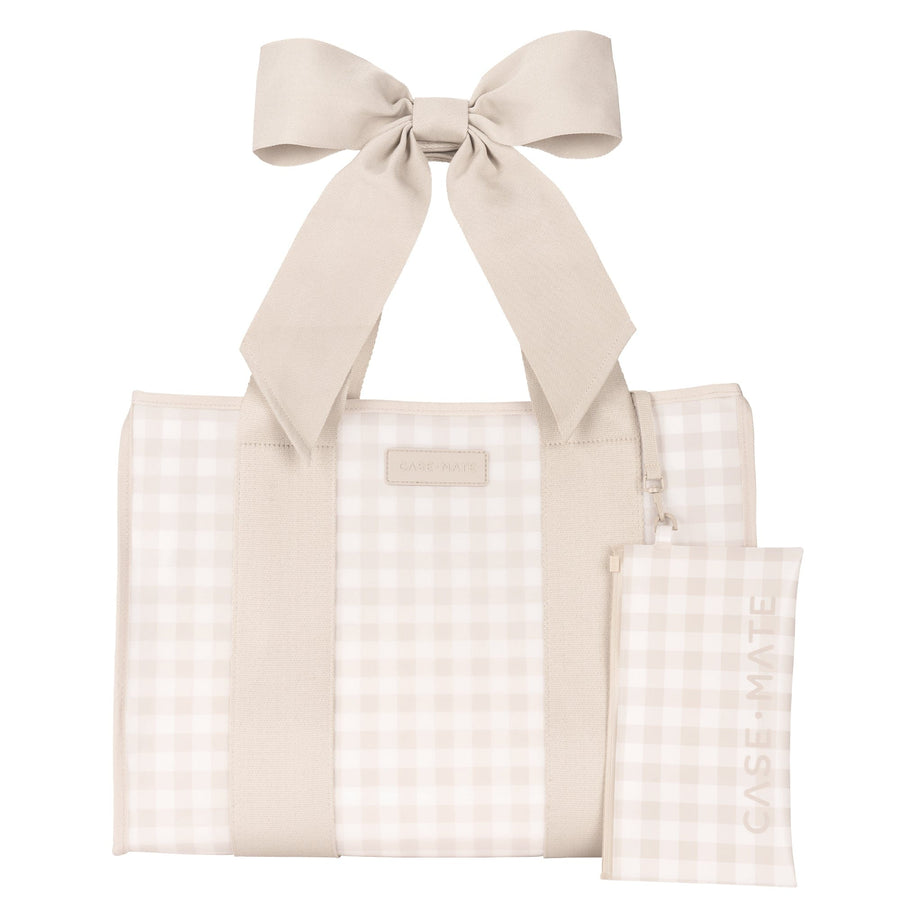 Jelly Bow Tote Bag - Latte Gingham