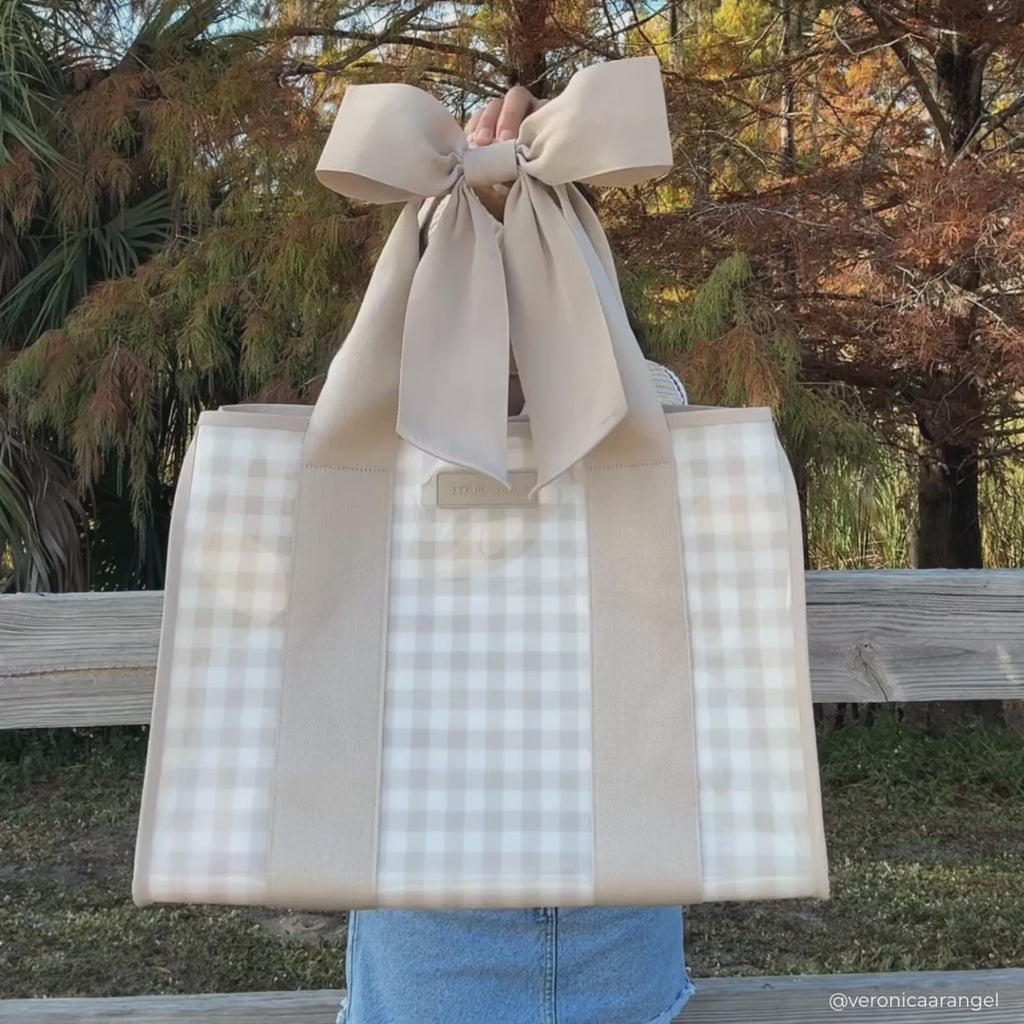 Jelly Bow Tote Bag - Latte Gingham