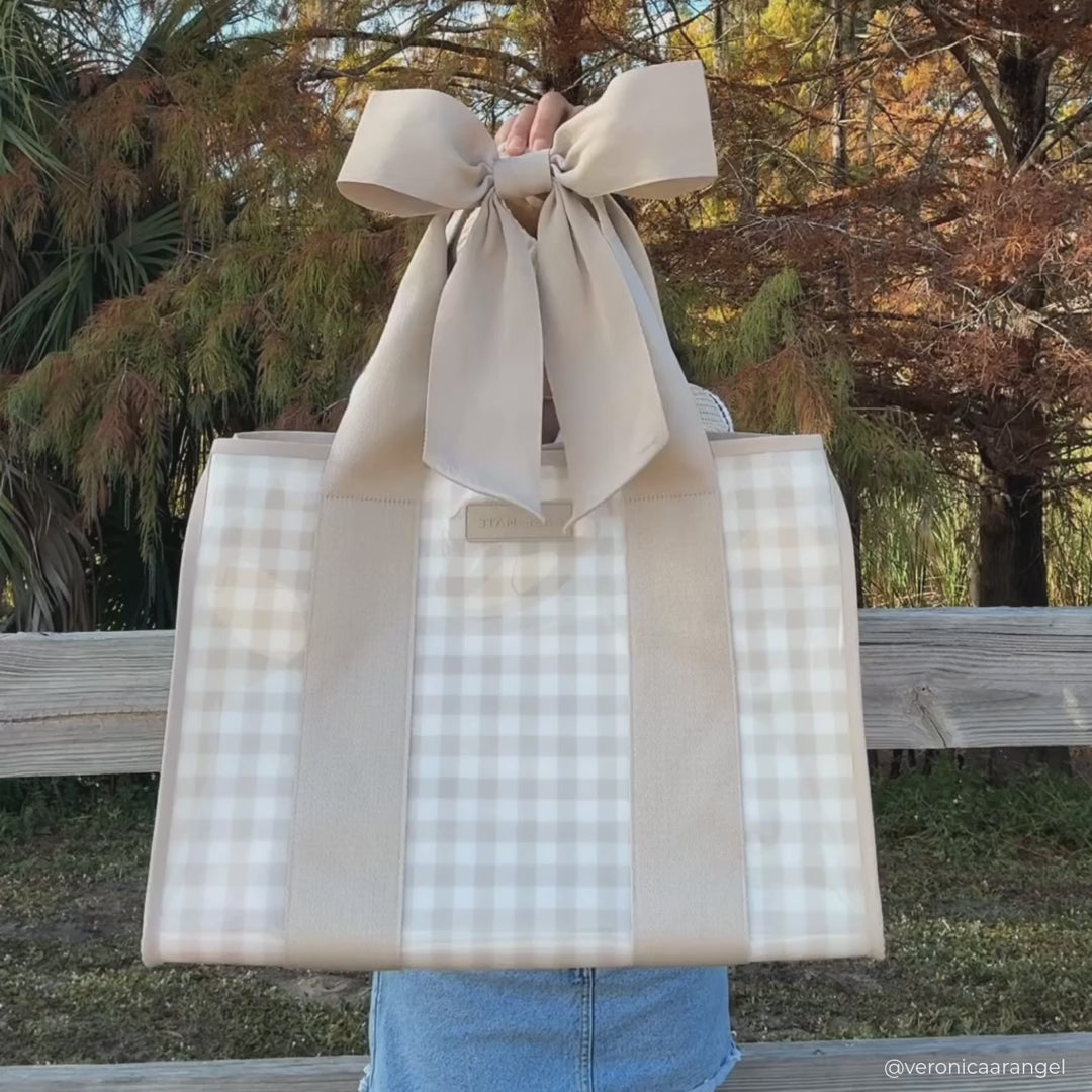 Jelly Bow Tote Bag - Latte Gingham