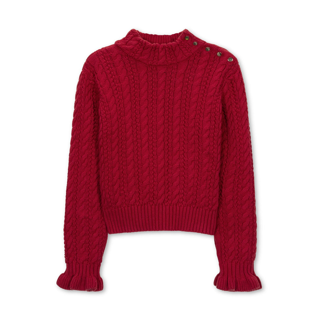 Organic Ruffle Cuff Turtleneck - Red