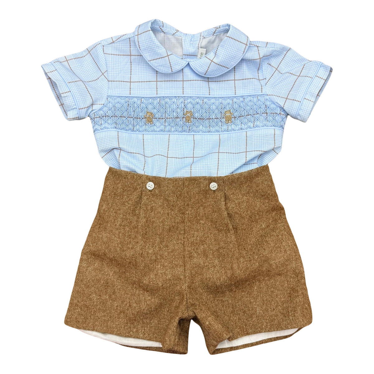 Smocked Button On - Tweed/Plaid
