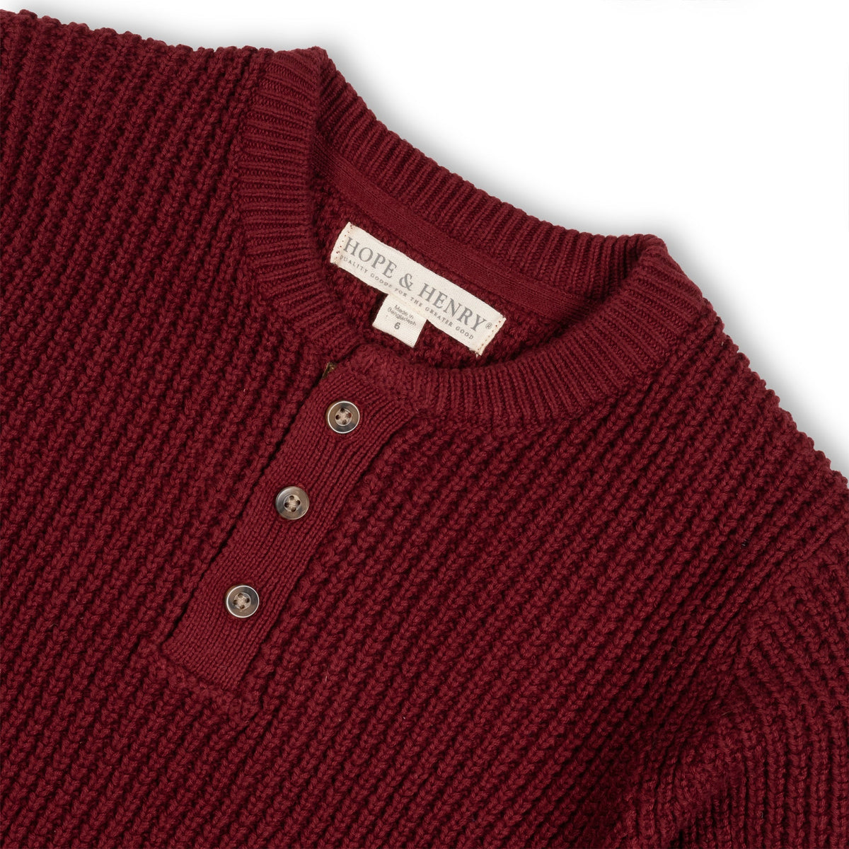 Organic Waffle Henley - Oxblood