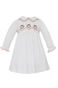 LS Smocked Wreath Dress - White