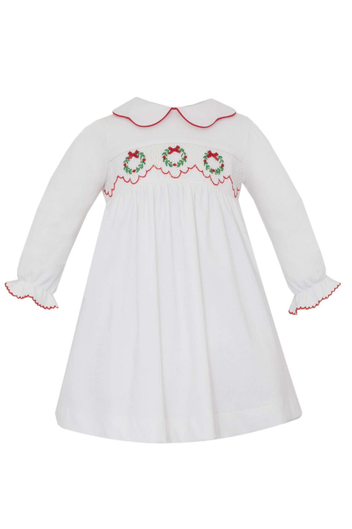 LS Smocked Wreath Dress - White
